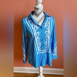 Bob Mackie Vibrant Blue and White Button Down Shirt